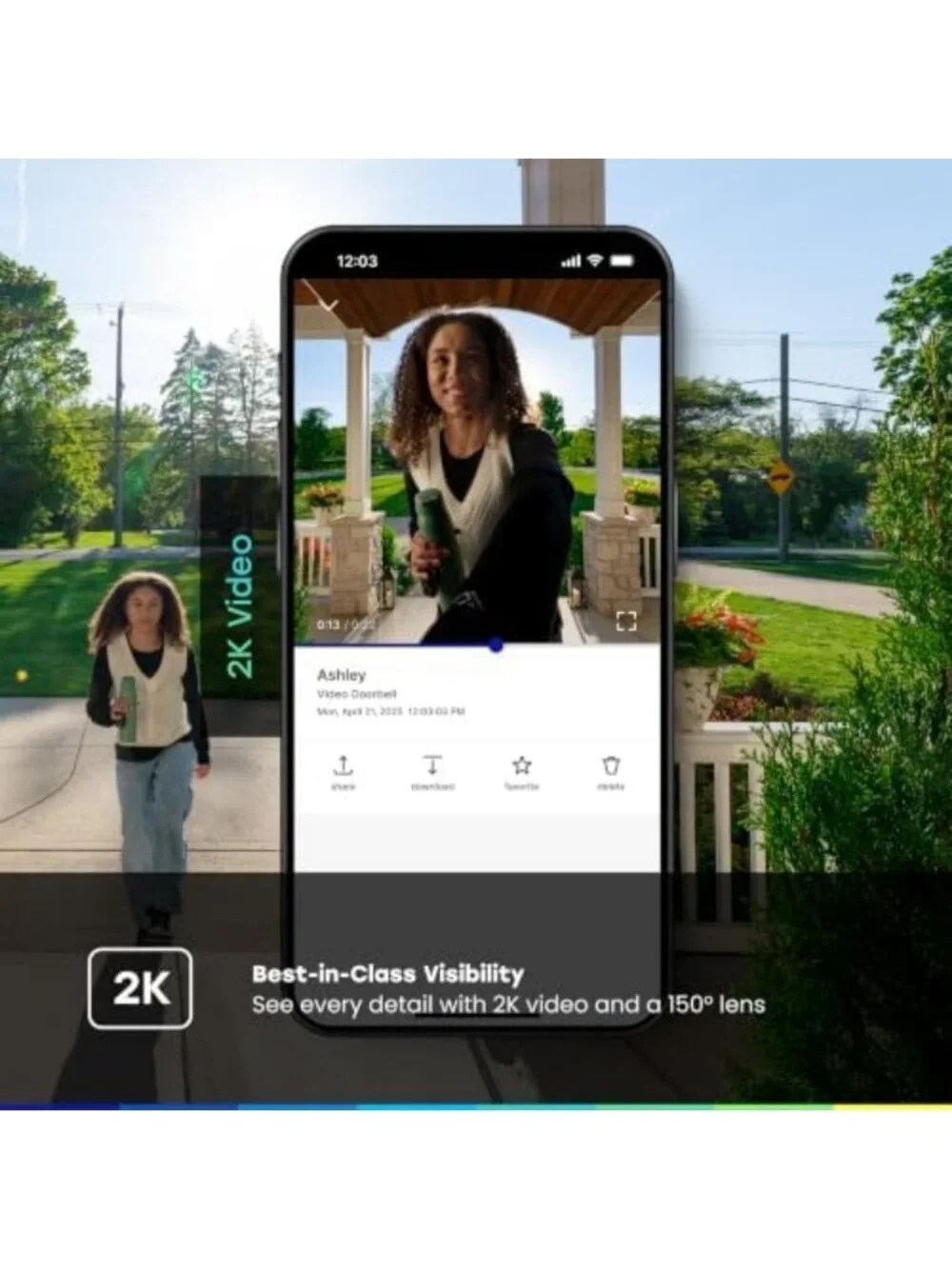 2K Video Doorbell with Color Night Vision, 2-Way Talk, Motion Detection & Alerts
